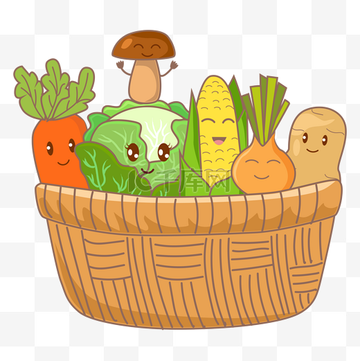拟人蔬菜菜篮矢量图图片