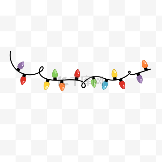 弯曲线橙黄绿橙紫蓝色手绘圣诞彩灯图片