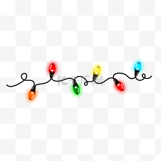 橙红绿黄蓝光效黑丝额弯曲线单排圣诞尖头彩灯图片