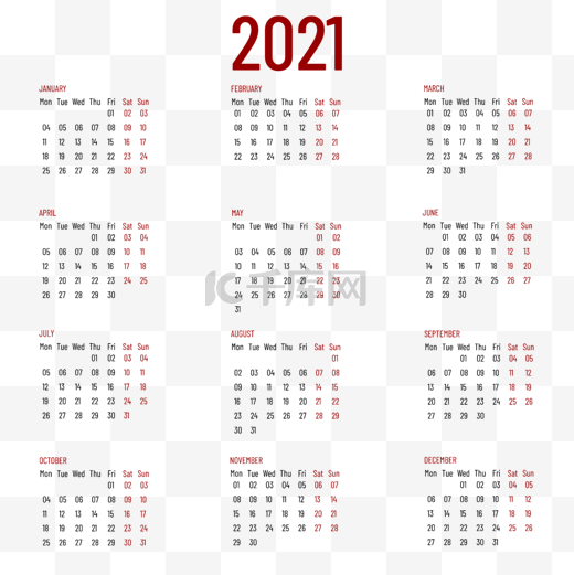 2021calendar2021简约年历图片