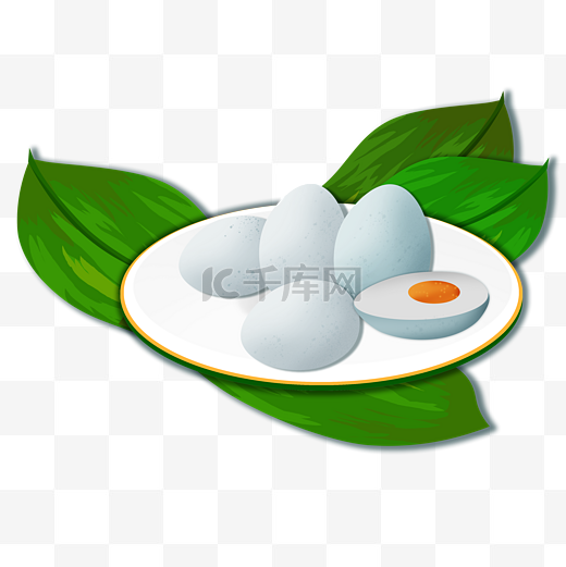 端午节粽叶盘子里的咸鸭蛋图片
