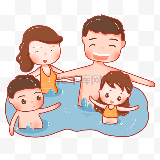 可爱清新夏季全家游泳图片