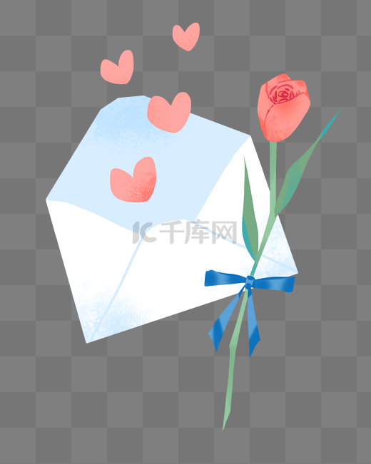 七夕节玫瑰花信封手绘插画图片