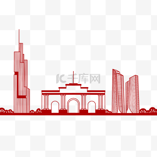 红色剪纸南京建筑图片
