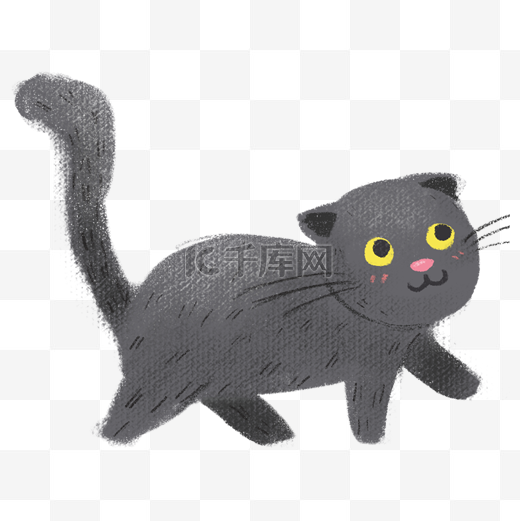 手绘卡通黑色的小猫免扣元素图片