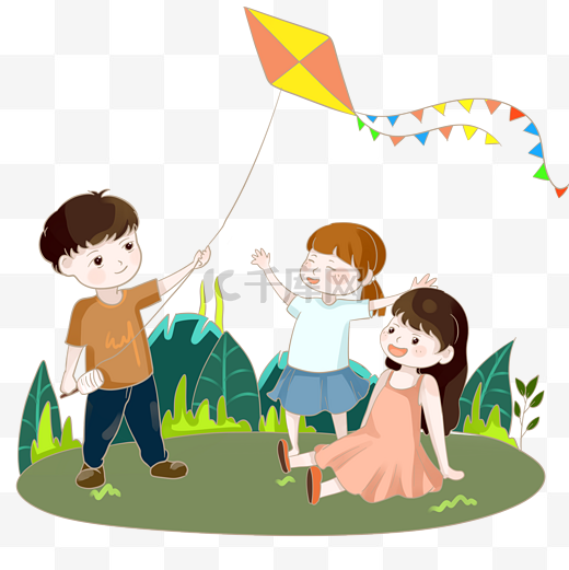 六一儿童节小伙伴公园放风筝图片