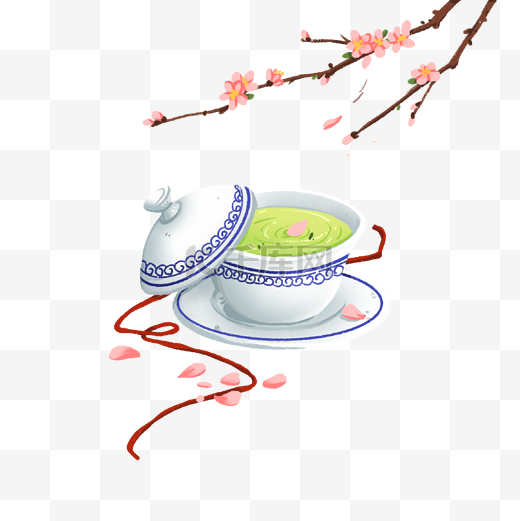 清明节青花瓷茶杯温馨免抠元素图片