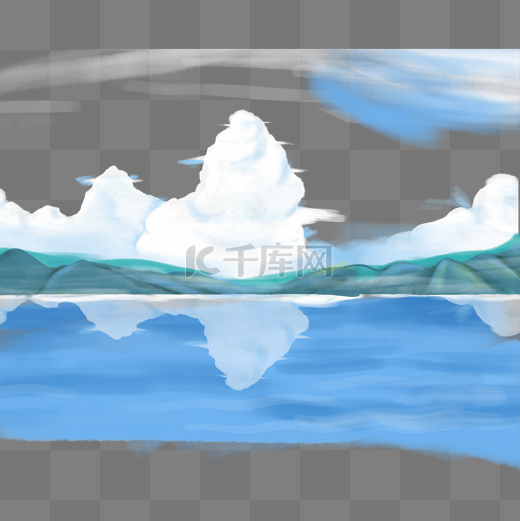 蓝天白云湖边图片