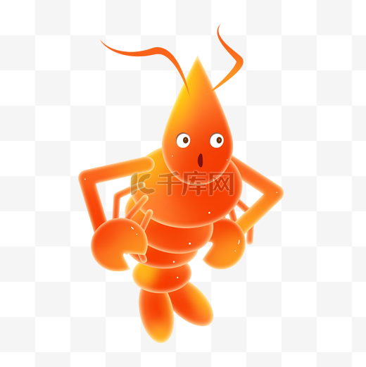 掐腰的拟人龙虾插画图片