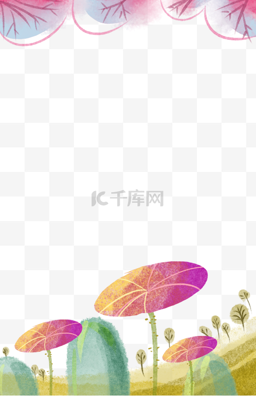 中国风水彩睡莲边框图片