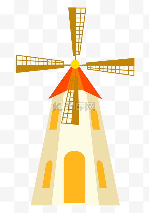 棕色的风车建筑插画图片