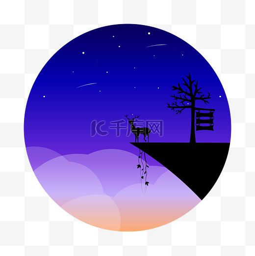 仲夏夜扁平风素材星空下的鹿图片