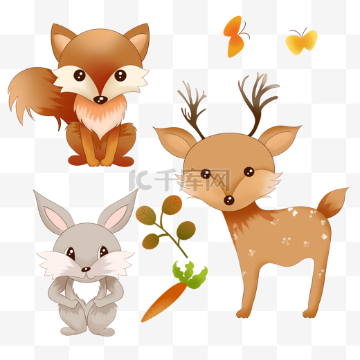 手绘风格秋天可爱森林动物图片