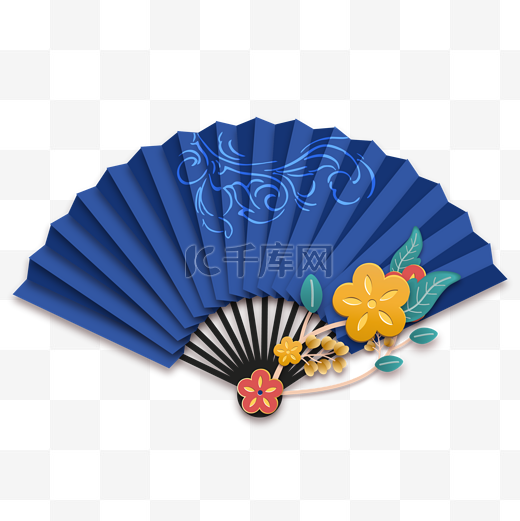 中国风蓝色立体折纸扇子图片