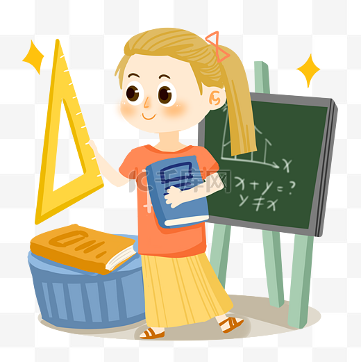 暑期培训卡通女孩学数学PNG素材图片