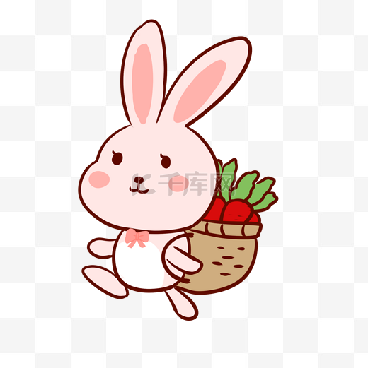 粉色小兔背一箩筐萝卜图片