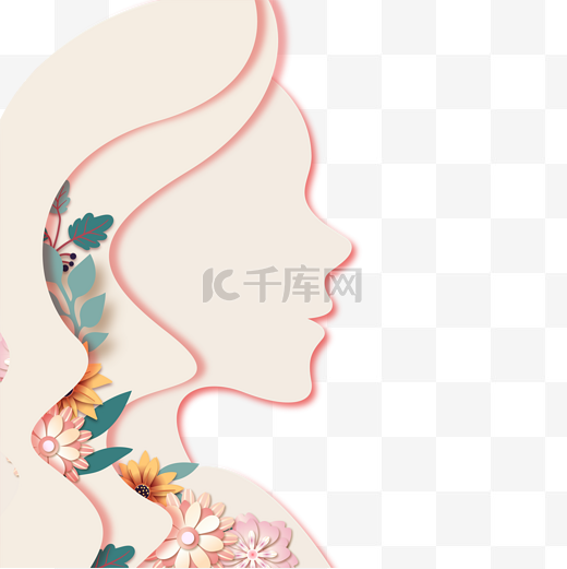 三八妇女节女神节女王节立体女性剪纸装饰图片