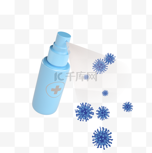 3d蓝色消毒喷雾瓶子元素图片