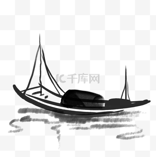 古风划桨水墨渔船图片