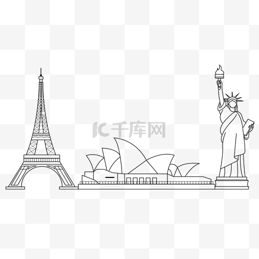 线描国外建筑图片