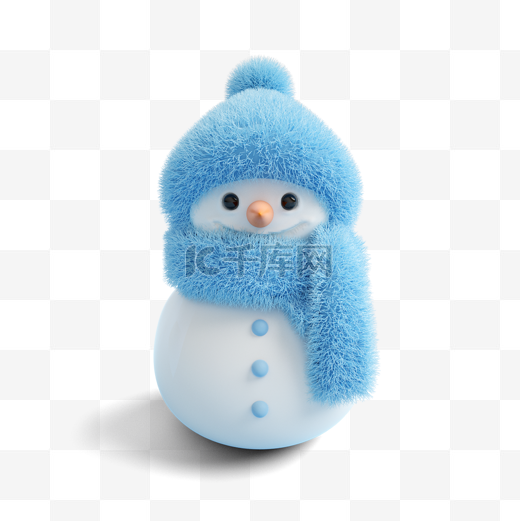 戴蓝色毛绒帽子的雪人3d元素图片
