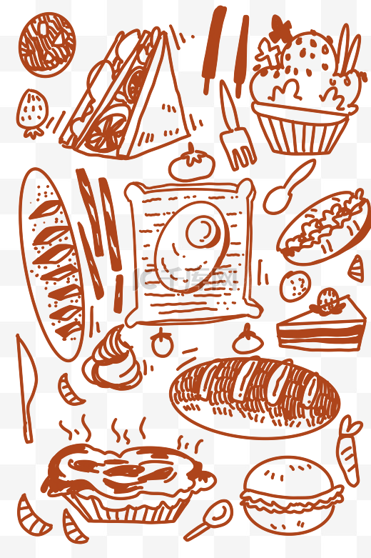 手绘食物印花底纹背景图片