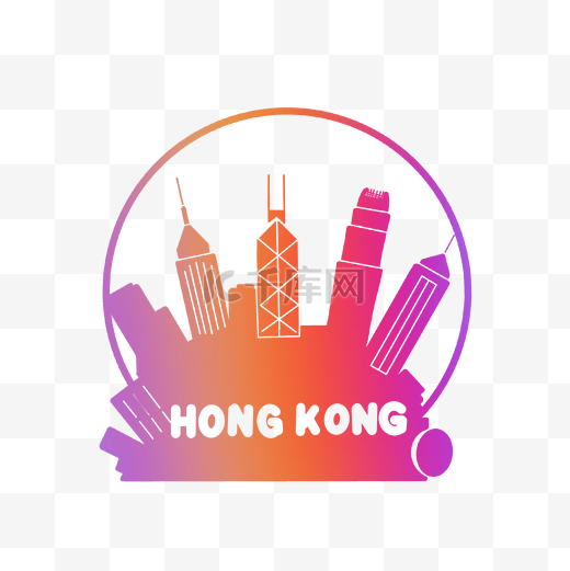 暖色香港英文城市剪影图片