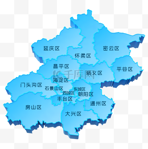 蓝色立体北京地图图片