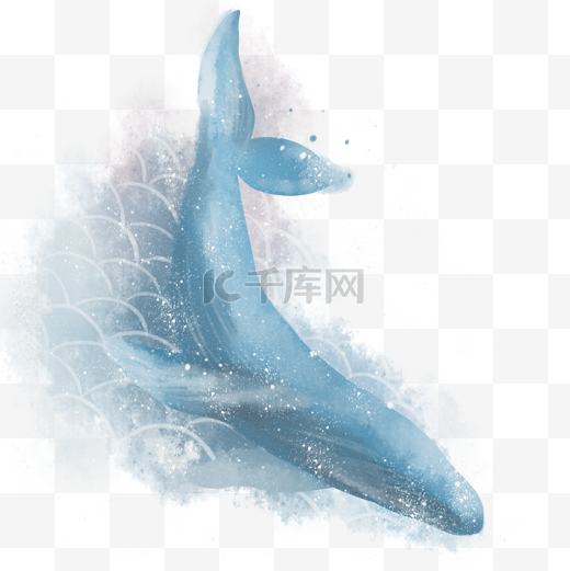 蓝色水彩鲸鱼图片