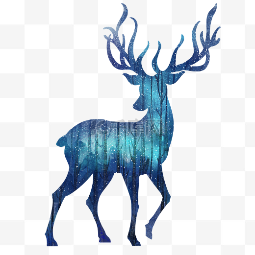 水彩动物麋鹿蓝绿北欧图片
