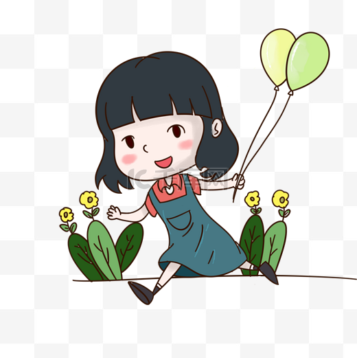快乐儿童节拿着气球的女孩手绘插画图片