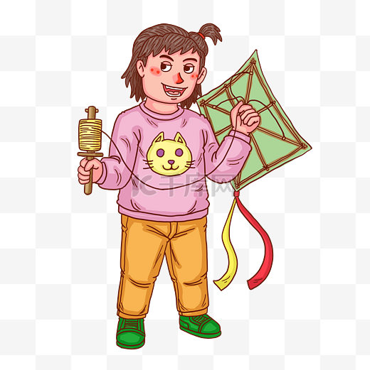 六一儿童节玩风筝的小女孩人物图片