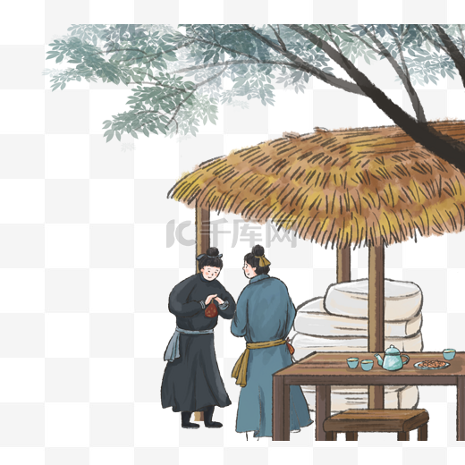 中国风古风茶棚树木人物古人图片