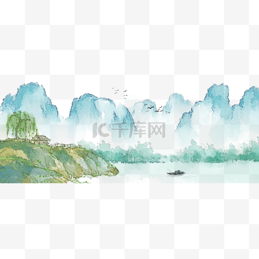 南山野居水墨画古典山水PNG素材图片