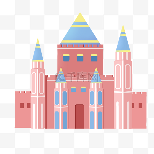 可爱的粉色城堡插画图片