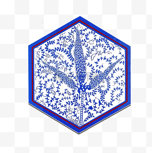中国古典青花瓷六边形麦穗纹饰图片