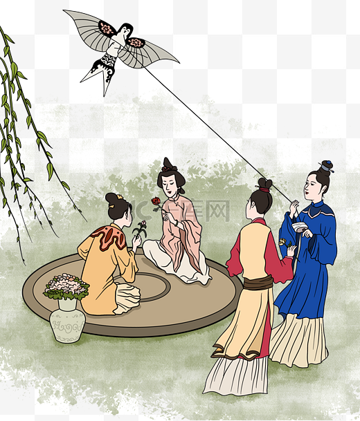 三月三上巳节传统节日农历阴历女子春游群像图片
