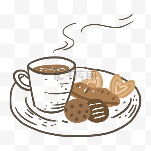 线描食物咖啡咖啡豆热气面包食物图片
