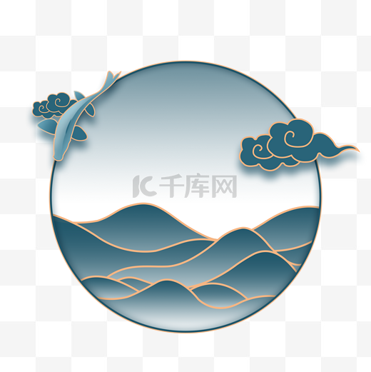 新中式银边山水祥云图片