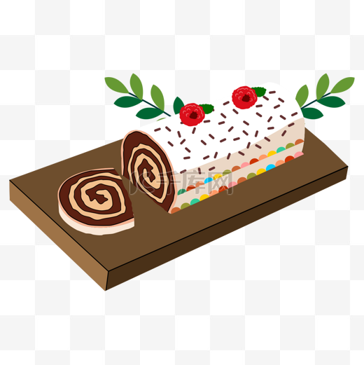 白色彩边的圣诞蛋糕yule log cake图片