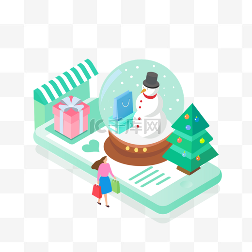 25d圣诞节水晶球购物商业插画图片