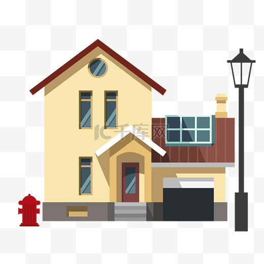 立体黄色小房子插画图片