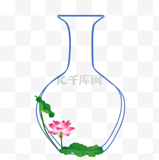 蓝色线条花瓶边框图片