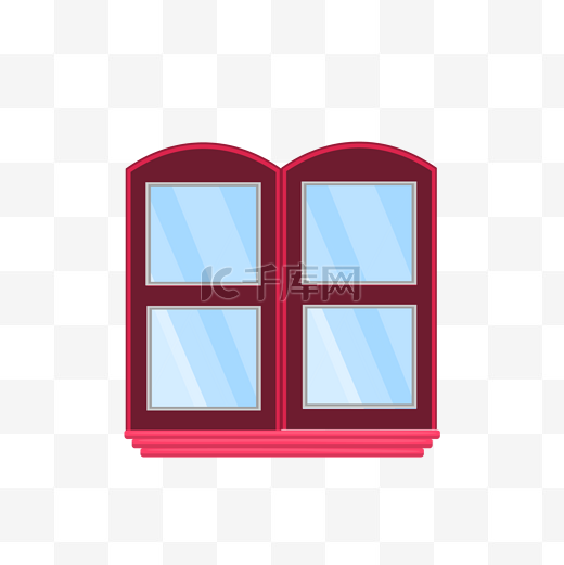 红色格子玻璃窗图片