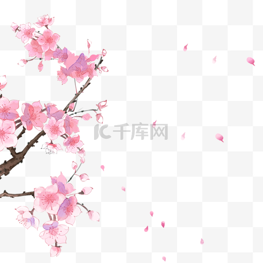 粉色桃花飘零插画风图片