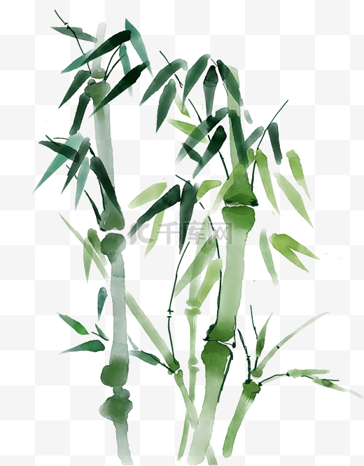 清明绿色水墨竹子图片