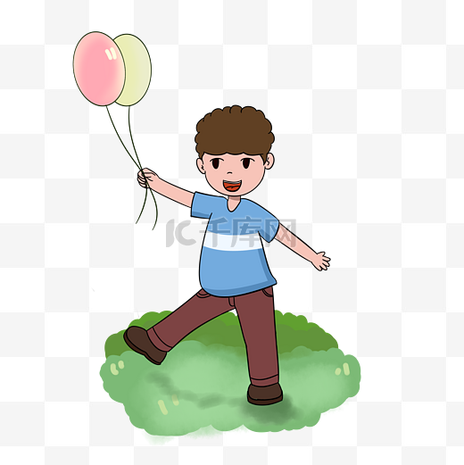 儿童节拿气球的小男孩手绘插画图片
