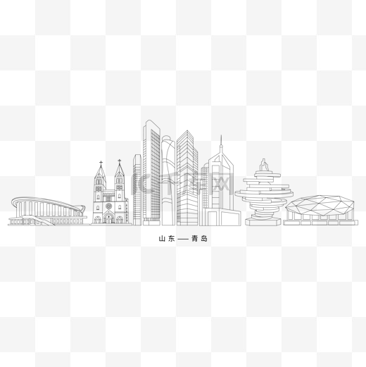 线描青岛建筑群图片