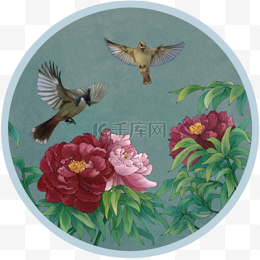 中国风牡丹工笔花鸟装饰工笔画图片