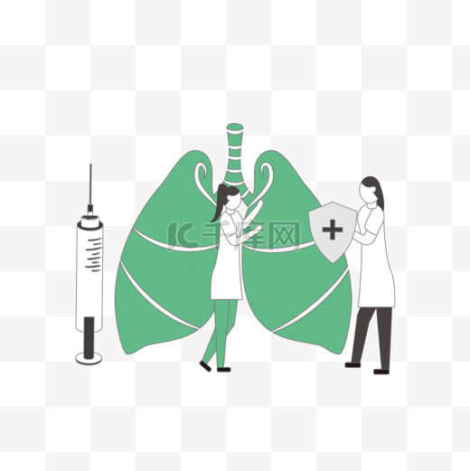 手绘绿肺治疗医学插图图片
